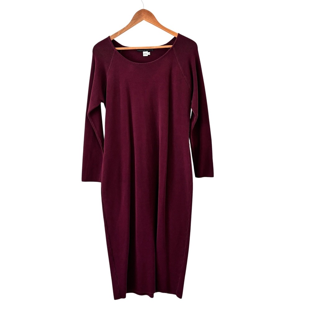 Peruvian Connection Pima Cotton Dress Womens L Burgundy‎ Long Knit Minimalist